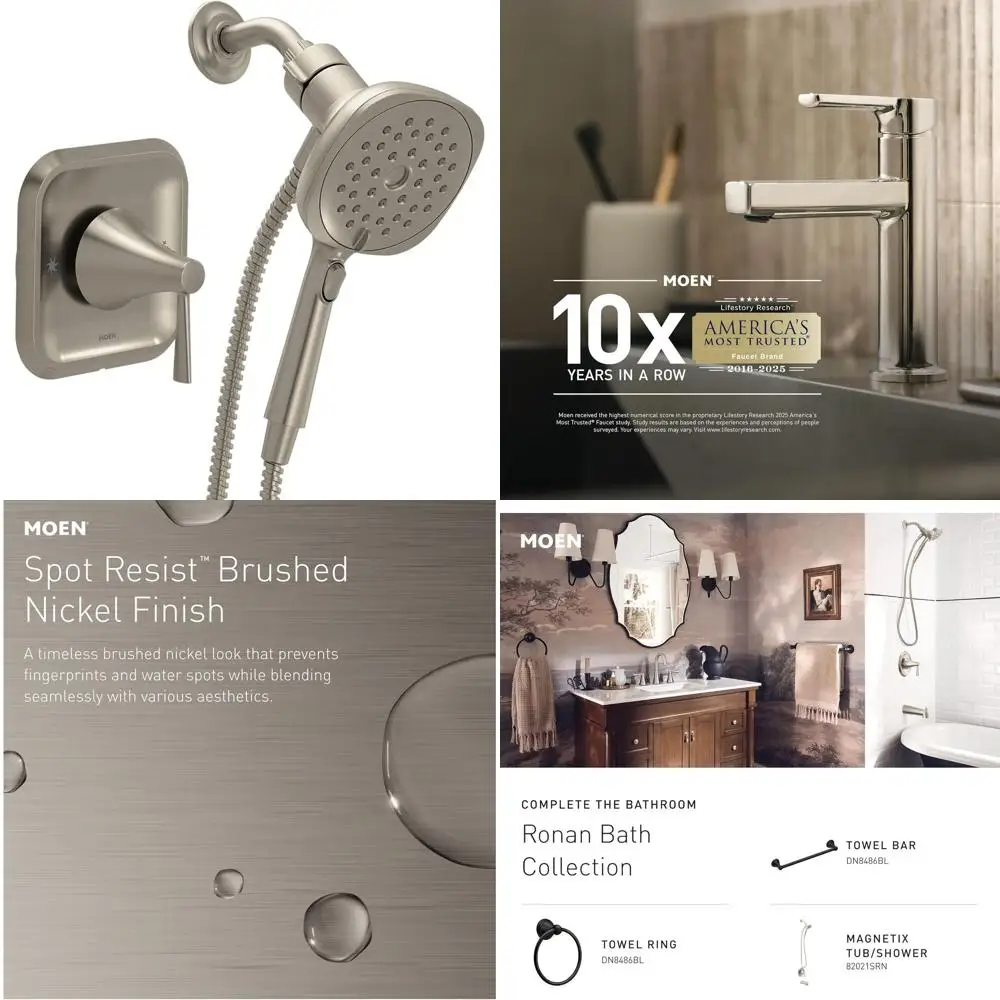 

Single-Handle Brushed Nickel Shower Faucet with Square Handheld and Rain Shower Spray, Magnetix Technology, 82023SRN