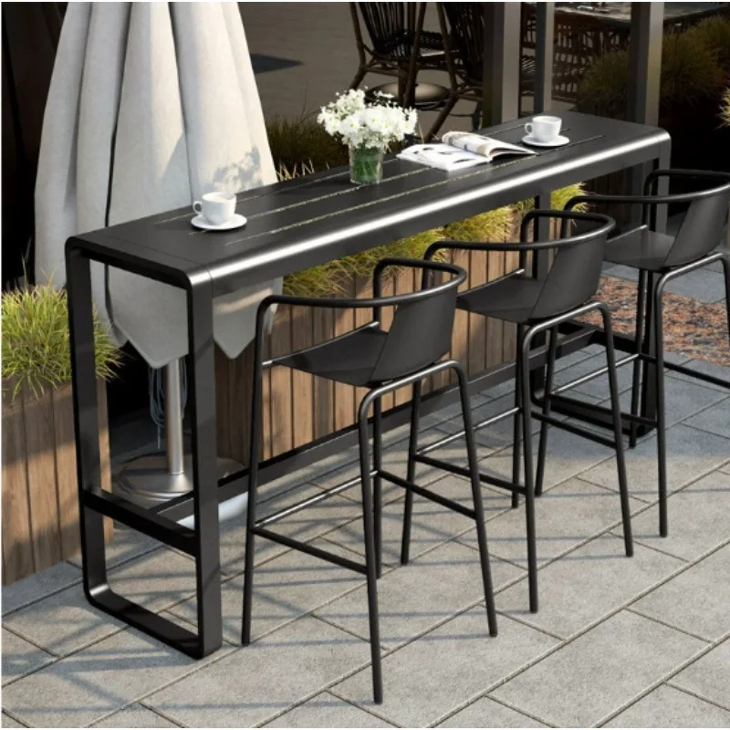 Modern simple dining chair, casual creative coffee backrest stool, long narrow table by the window in the courtyard
