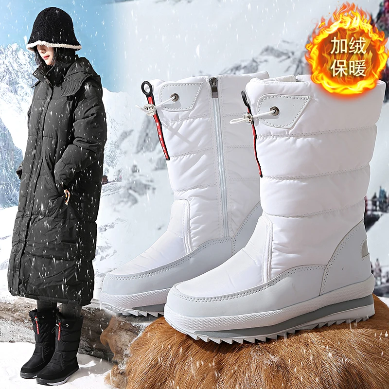 

Winter thick women's snow boots Warm Plush Mid-calf Boots Non slip Waterproof Platform Snow Boot Casual Female White shoes