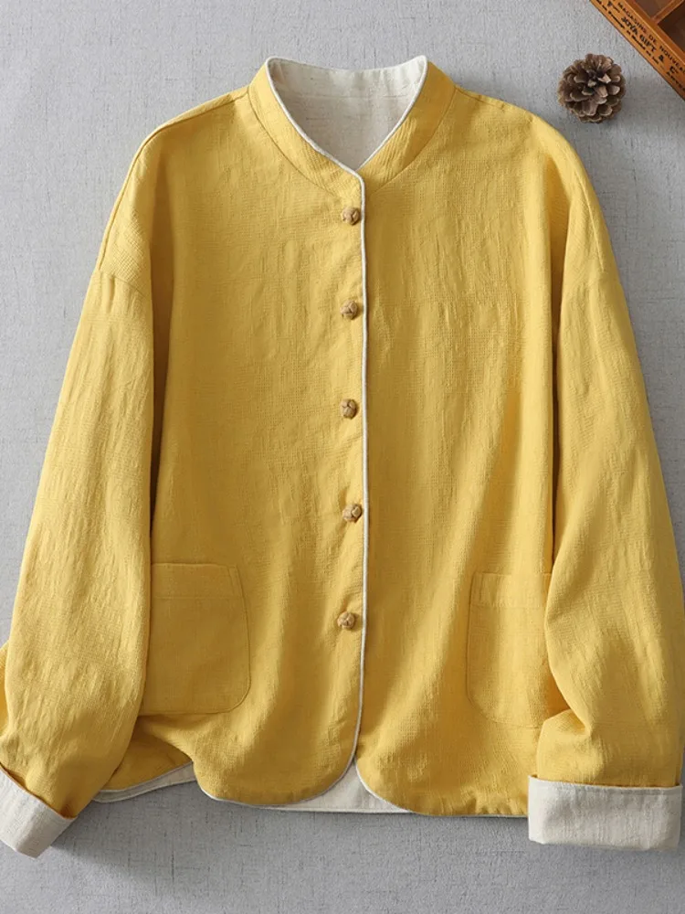 Double-Sided Dual-Wear Color Block Zen Meditation Shirt Jacket Women's Autumn Baoism Layperson's Clothing Improved Tang Costu...