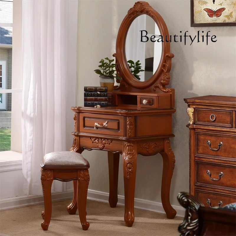 American European mini American small apartment narrow dresser bedside makeup mirror engraved designer