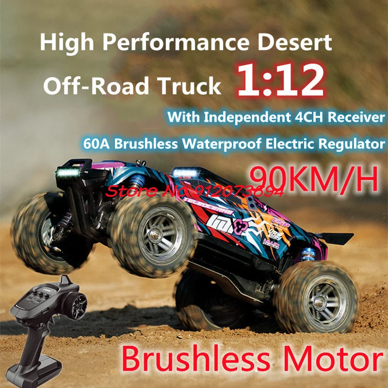 1:12 Brushless ESP Stabilizing System Remote Control Car 90KM/H 4WD LED Headlight Waterproof Off Road High Speed RC Car Truck