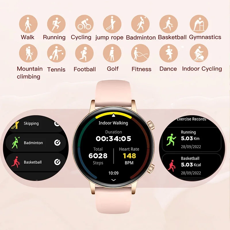 New Ultra Thin Lady Smart Watch Women AMOLED HD Screen Sports Bracelet Heart Rate Bluetooth Call Fashion Smartwatch For Female
