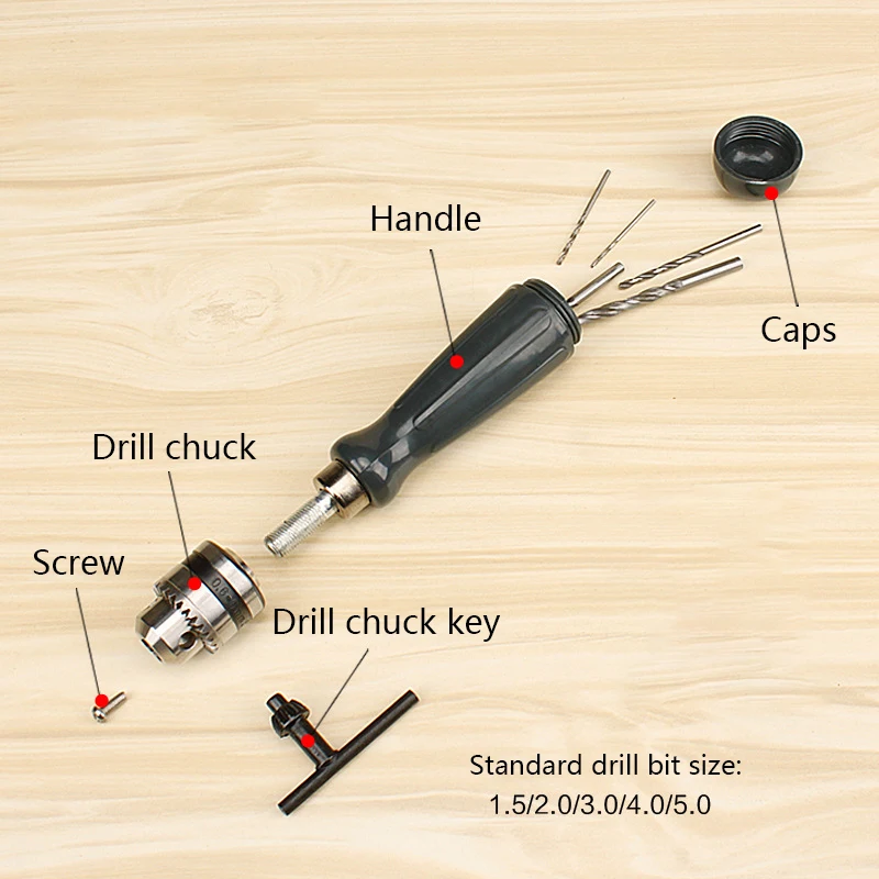 Hand Turning Screwdriver Drill Chuck Hand Drill Set With 1.5/2.0/3.0/4.0/5.0mm Bits Multifunction Manual Drilling Twist Tool