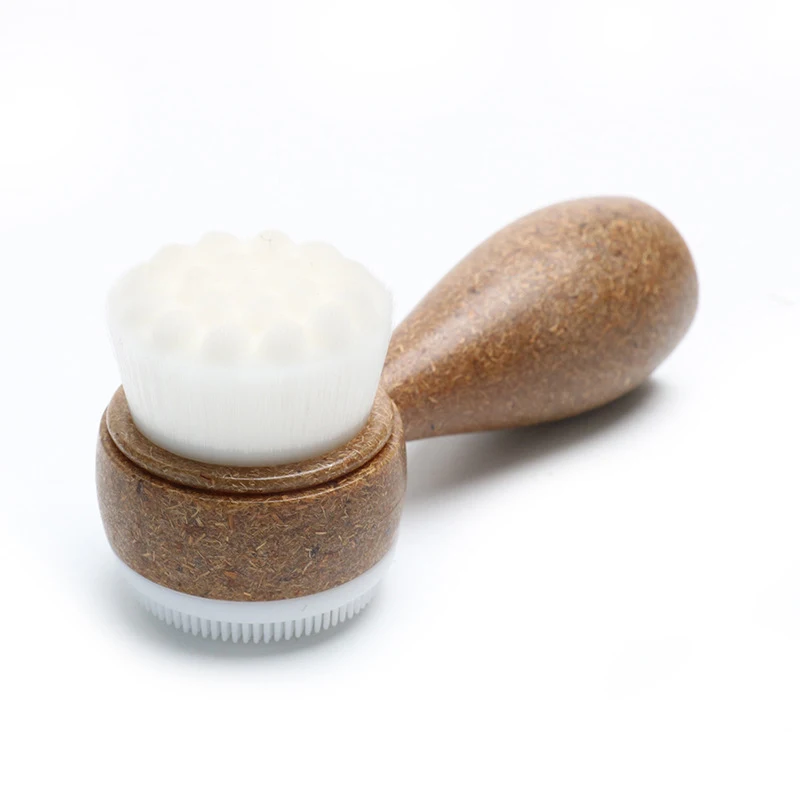 Escova Facial de Coco com Cabo Dupla Face para Limpeza Facial, Remoção de Cravos e Esfoliação - 1 Unidade