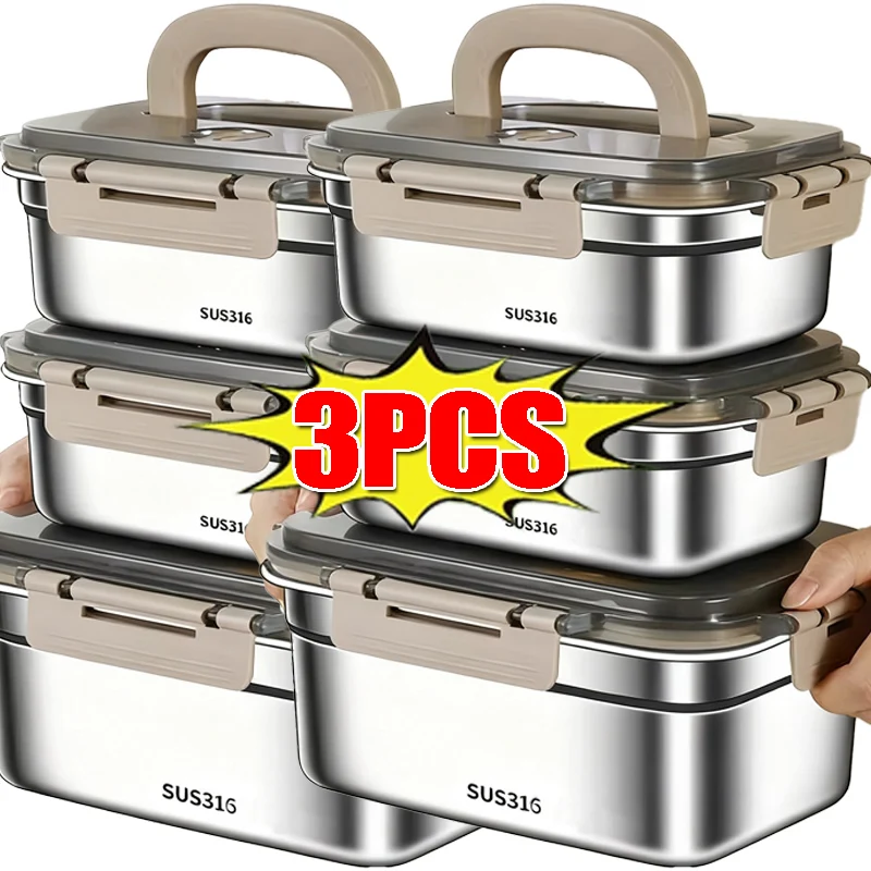 316 Stainless Steel Fresh-keeping Box Lunch Box Sealed Leak-proof Bento Box Picnic Salad Bowl Portable Fridge Food Container