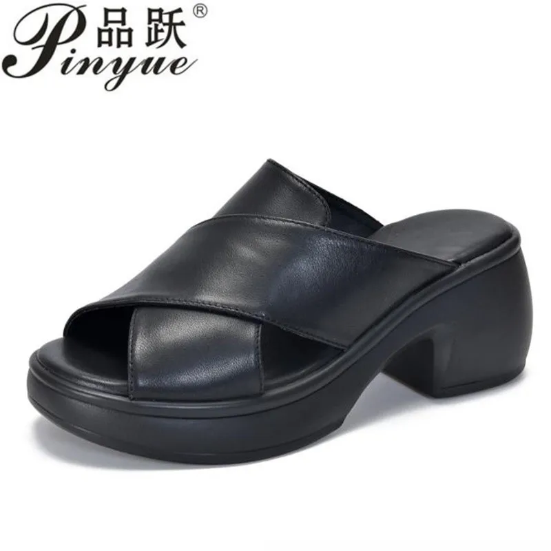 6.5cm Women dermis Wedge Slippers Summer Roman Flowers Slippers Square Heel Platform Comfortable Outdoor Women's Sandals 35 40