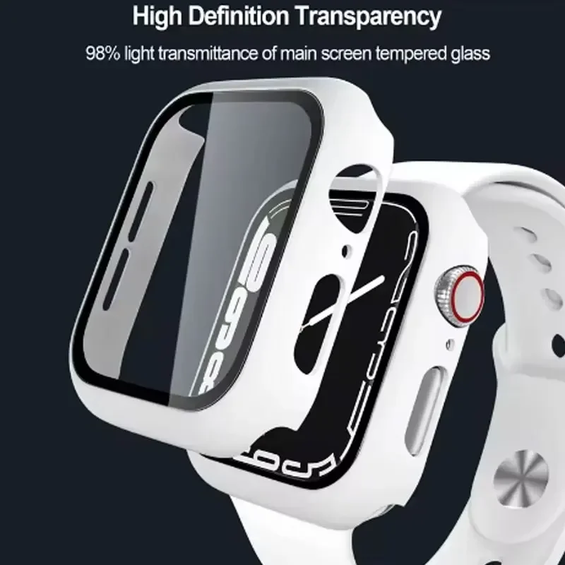 Glass+Case+Strap For Apple Watch band 44mm 40mm 45mm 41mm 38mm 42mm Silicone watchbands bracelet iWatch series 8 9 7 6 5 4 3 SE