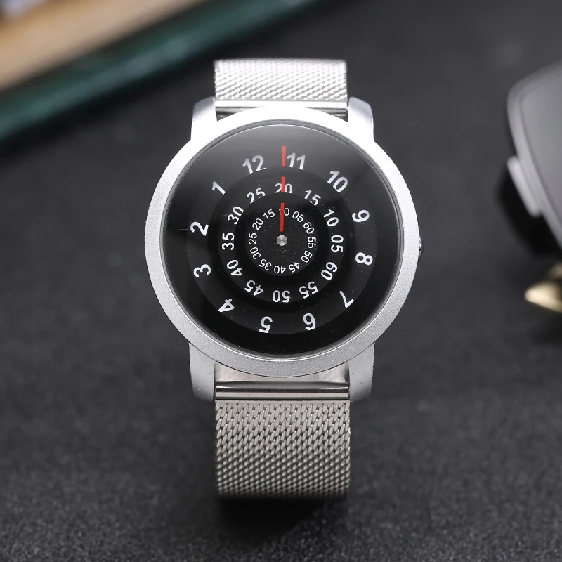 New Watches Men Creative Numbers Red Hands Watch Stainless Steel Mesh Band Quartz Watch relogio masculino reloj hombre 2024