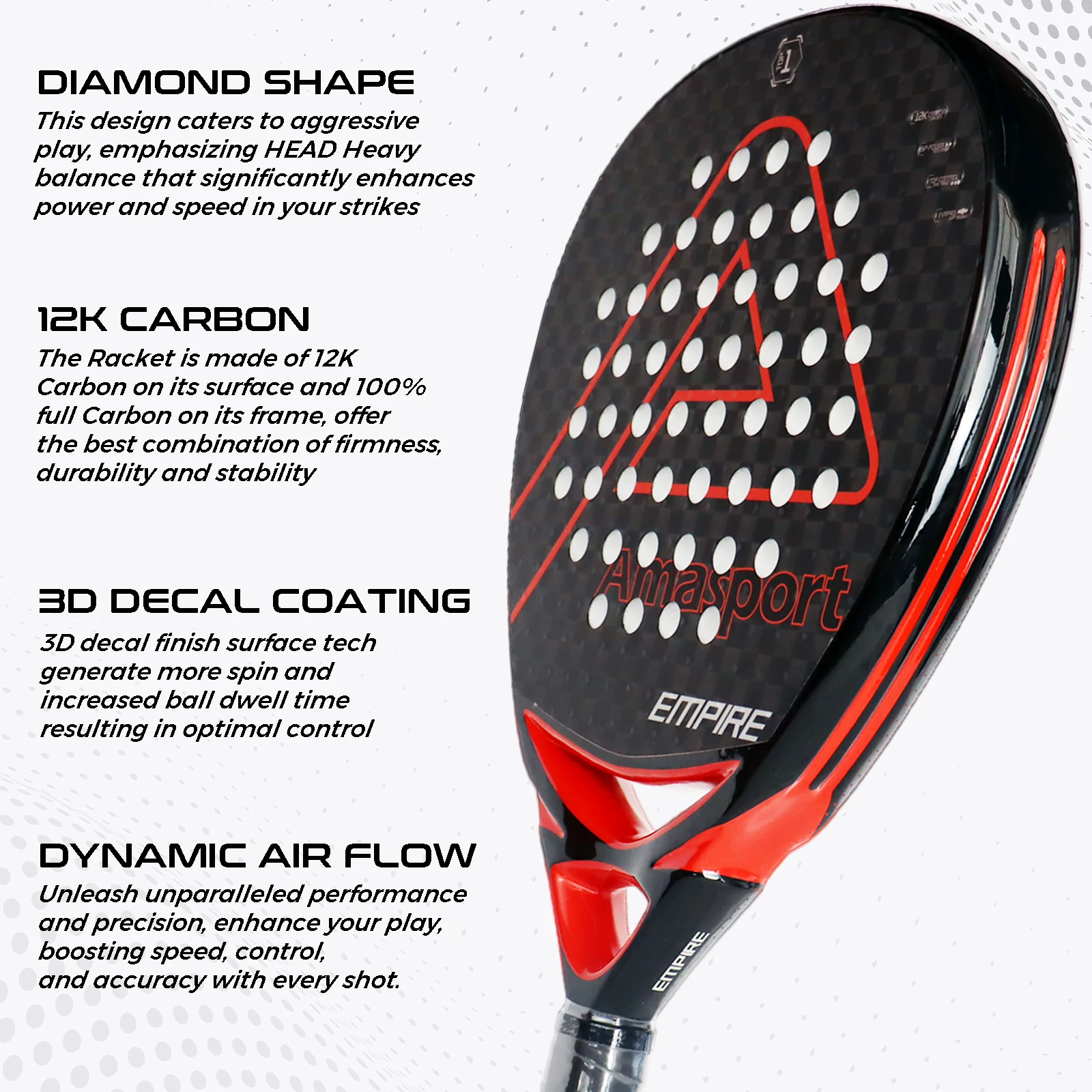 AMA SPORT Padel Racket 3K/12K/18K Carbon Fiber Adult Water Drop Professional Soft EVA Surface High Balance Sports Paddl