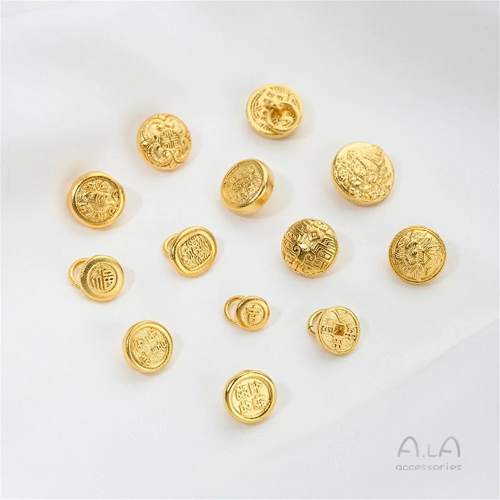 

Vietnam Shajin Zakiram Jifu Peace and Joy Yellow God of Wealth Bracelet Necklace Buckle Gold Button