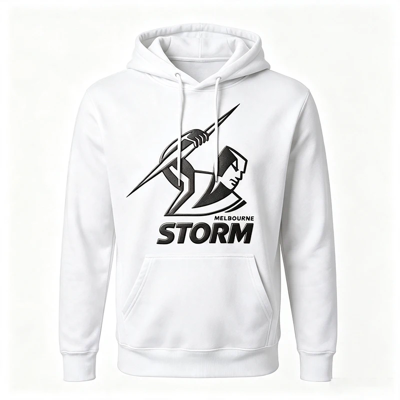 Puff print hoodie, Storm Team adult white hoodie, 100% cotton fleece, high-quality warm winter hoodie.