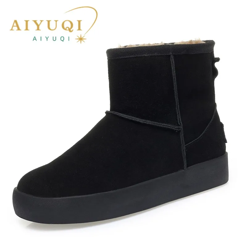 AIYUQI Snow Boots Female Genuine Leather 2024 New Winter Ankle Boots Women Flat Non Slip Natural Wool Warm Boots Women