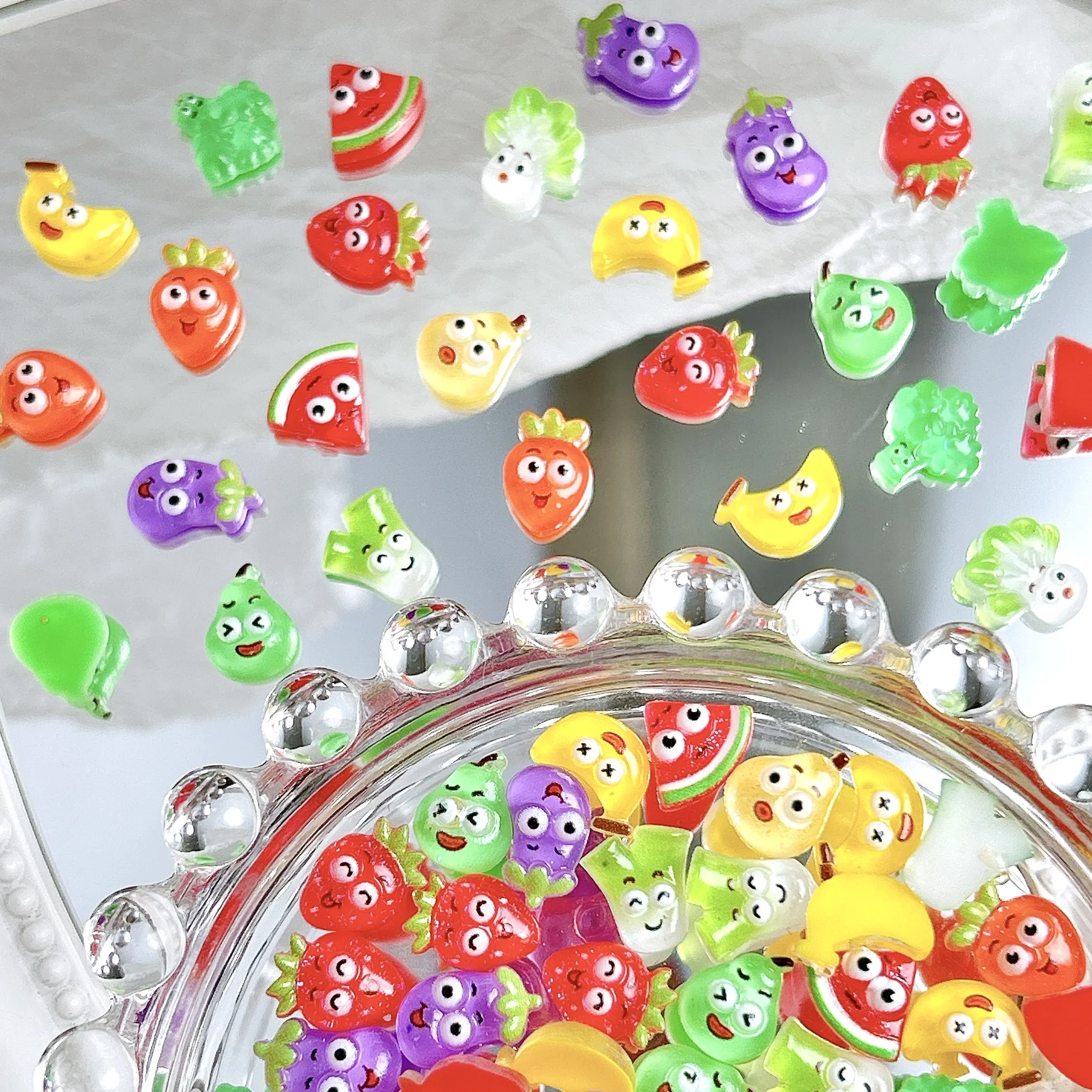 20 pièces nouveauté créatif échalote aubergine carottes légumes ongles breloques peculiar banane poire Fruits résine Nail Art décorations bricolage