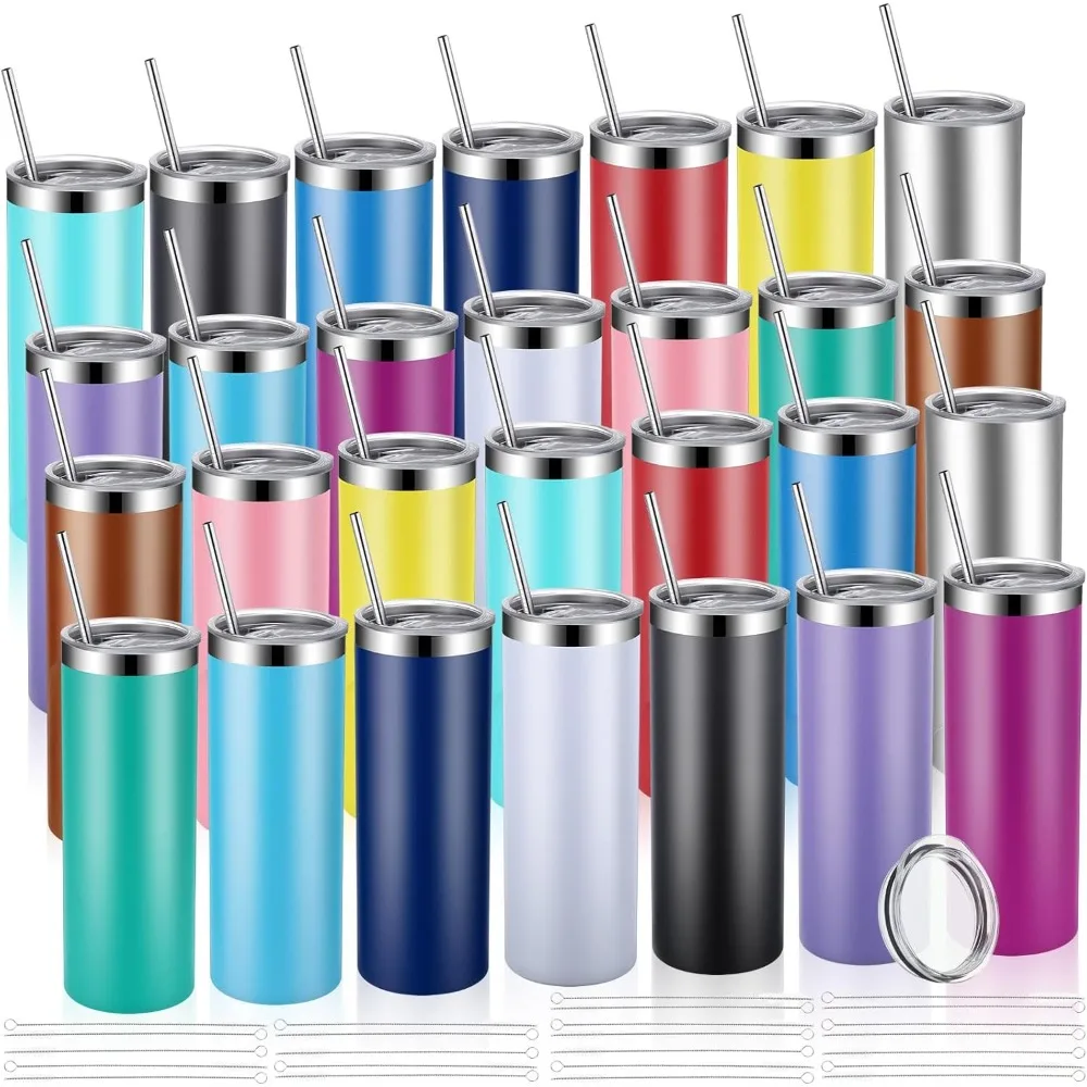 20 Oz Stainless Steel Tumbler Bulk with Lids and Straws Blank Slim Insulated Cup Double Layer Water Tumbler for Travel, DIY