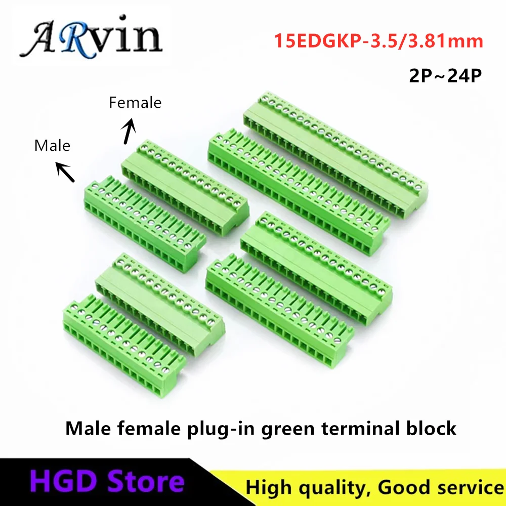 2EDGRK Male/Female Plug-In Green Terminal 15EDGKP-3.5/3.81mm Solder Free Docking 2P~24P - Durable Electrical Connector ﻿
