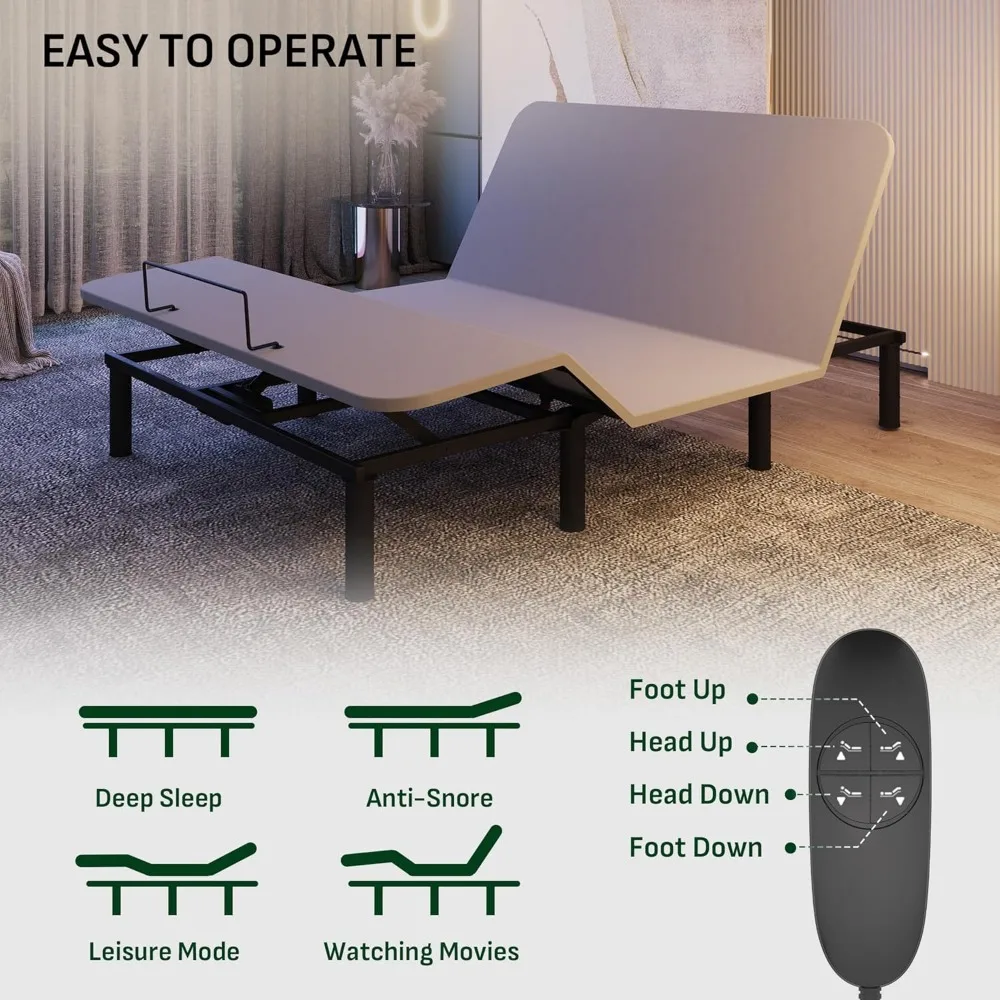 Verstellbarer Bettrahmen in Queen-Size-Größe, elektrische Basis mit verstellbaren Bettbeinen, Tagesdecke aus Oxford-Stoff, Fernbedienung