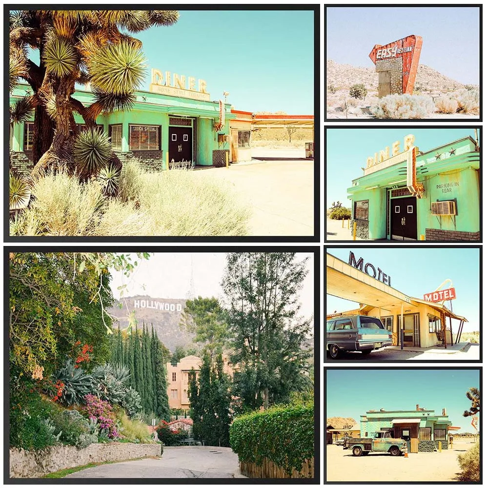 Los Angeles Hollywood Street Scenery Motel Wall Art Canvas Painting Home Decor Wall Pictures For Living Room Unframed