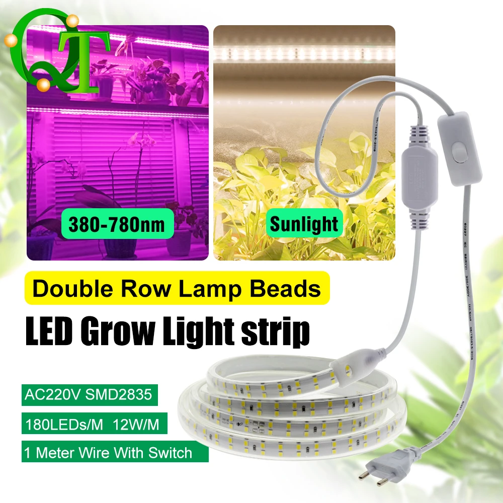 LED Plant Light Strip With Double-Row Lamp Beads, Driver-Free - EU Plug 12W/m Waterproof Greenhouse Tent Growth Light Strip