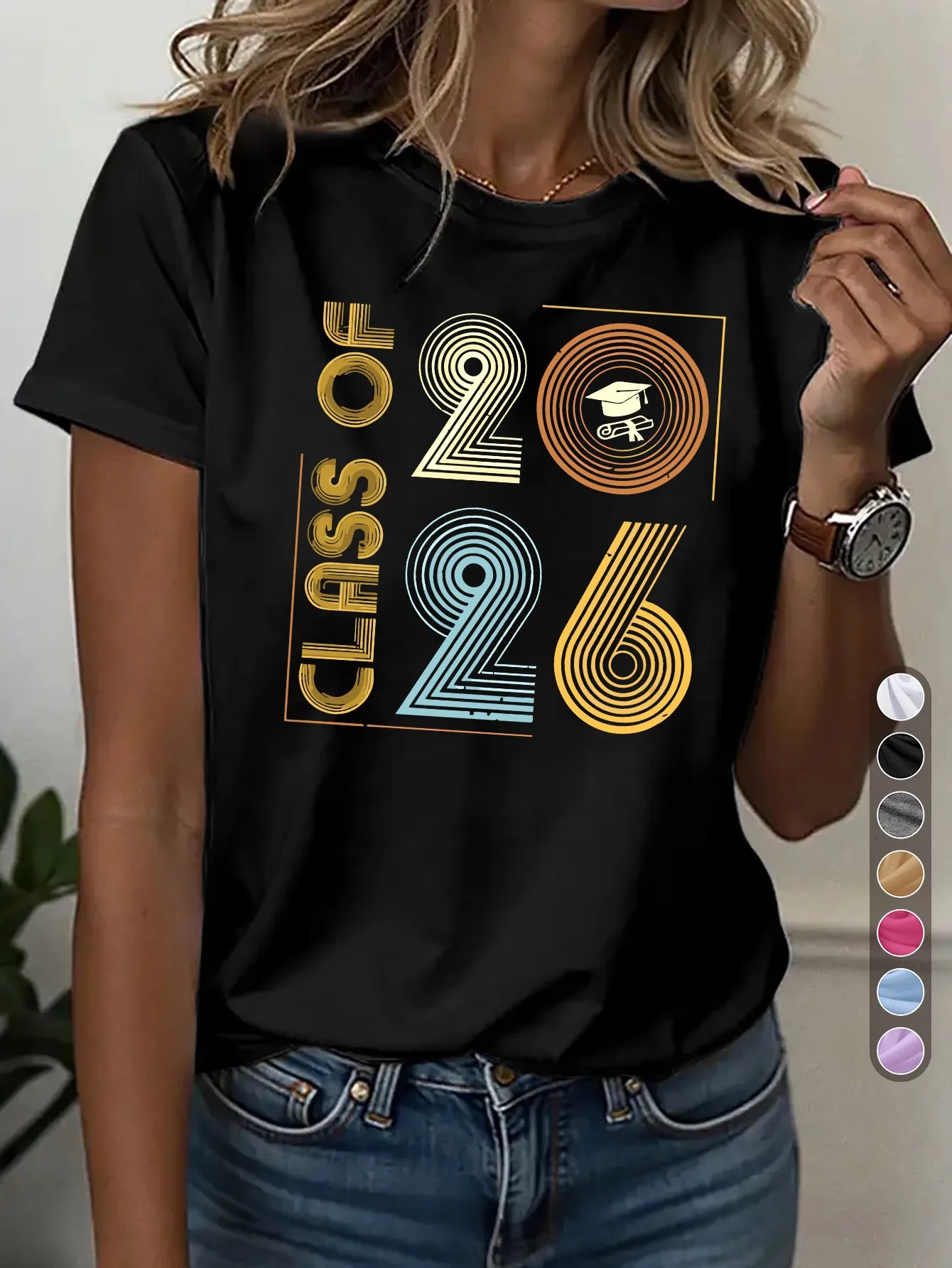 Senior Class Of 2026 Graphic T-Shirt Women Summer Short Sleeve Loose Fit Tops Female Casual Fashion Streetwear Graduation Tee
