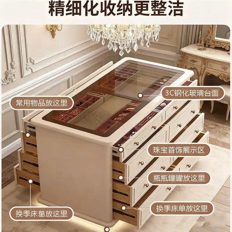 French light luxury household cloakroom, island cabinet, jewelry cabinet, cream wind storage cabinet, double-sided display chest