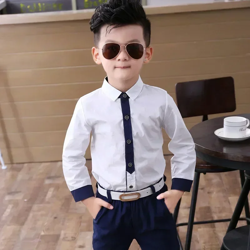 Boys Blouses Long Sleeved Shirts England Style Outerwear Kids Necktie Jacket 2024 Spring Autumn 2 To 10 Yrs Children\'s Clothing