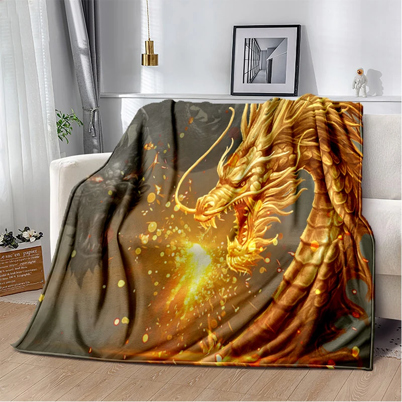 

Chinese Dragon Printed Soft Warm Blanket for Bedroom Bed Sofa Couch Office Gifts Flannel Throw Blankets Dropshipping Living Room