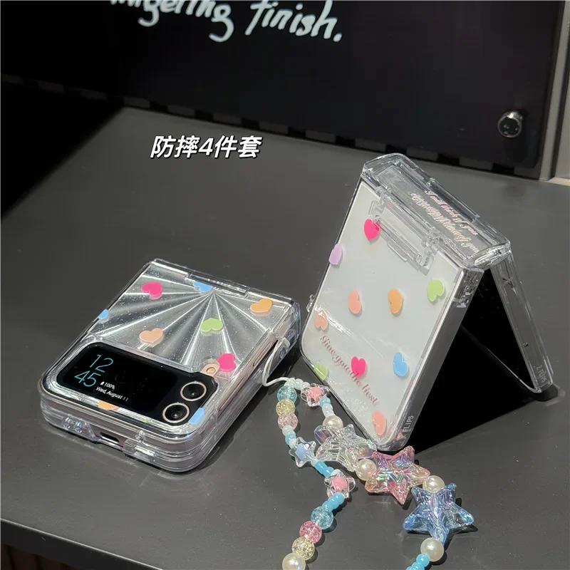 Casing ponsel Polka Dot hati warna-warni gaya Ins untuk Samsung Galaxy ZFlip6 4 3 penutup keras untuk Flip5 Flip3 Flip4 braket cangkang padat