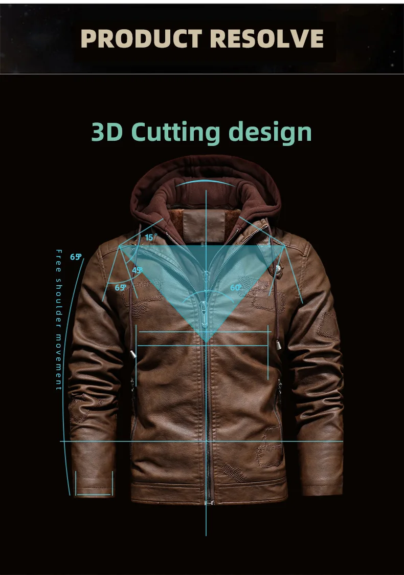 P U جلد الرجال فو الجلود سستة سترة مقنعين معاطف طويلة الأكمام سترة فضفاضة رسم سلسلة عالية الشارع جيوب الصلبة #4