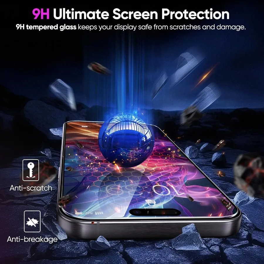 Защитная пленка для экрана iPhone 16 Pro 9H Hardn, устойчивая к царапинам пленка из закаленного стекла с комплектом для установки BioBased Fingerprin