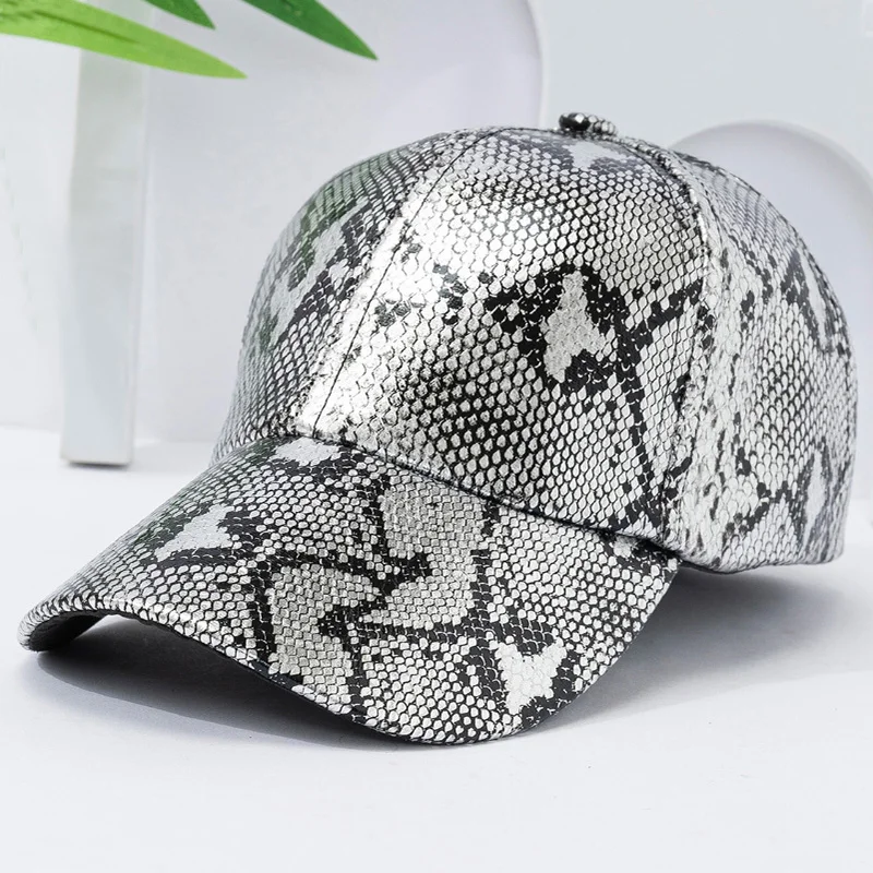 Snake Print PU Leather Baseball Cap, Adjustable Hip-Hop Street Dance Hat, Lightweight Sun Protection for Outdoor Activities