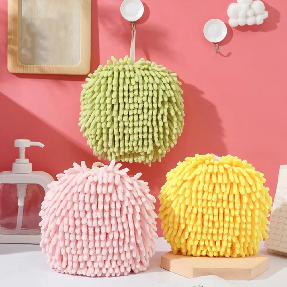 Plush Ball Towel 6 Pcs Chenille Hand Towels with Hanging Lanyard Super Absorbent Microfiber Cloths Reusable Kitchen Bathroom