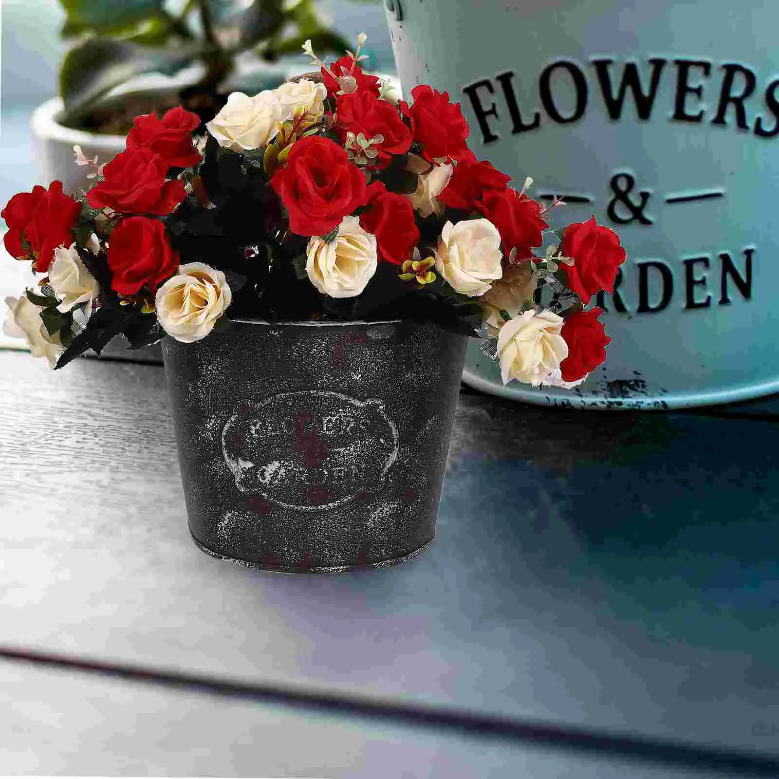 

2 Pcs Flowerpot Pendant Hanging Chic Iron Holder Planter Vases Basin Pastoral Rustic Metal Bucket Novel Wall Office