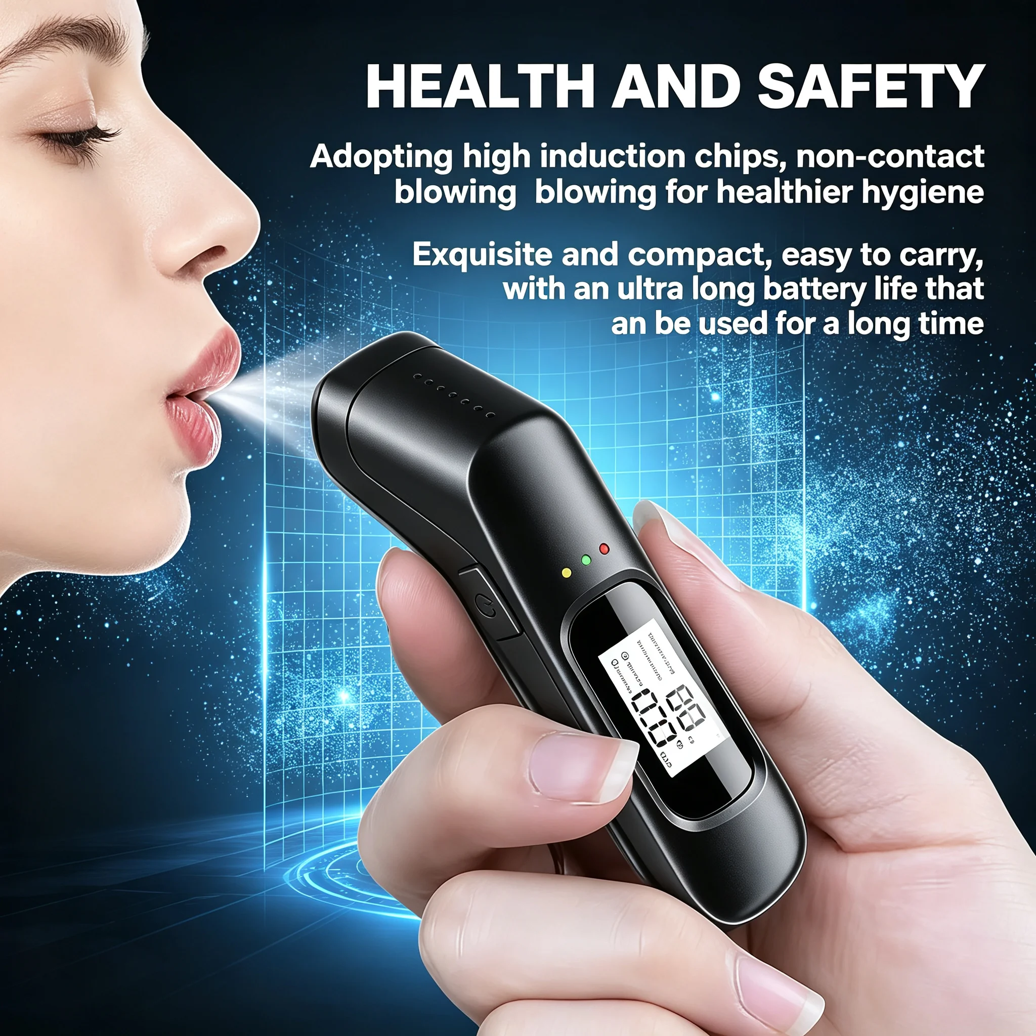 Non Contact Pocket Portable Alcohol Tester, High-Precision Alcohol Breath Analyzer, USB Rechargeable Breathalyzer
