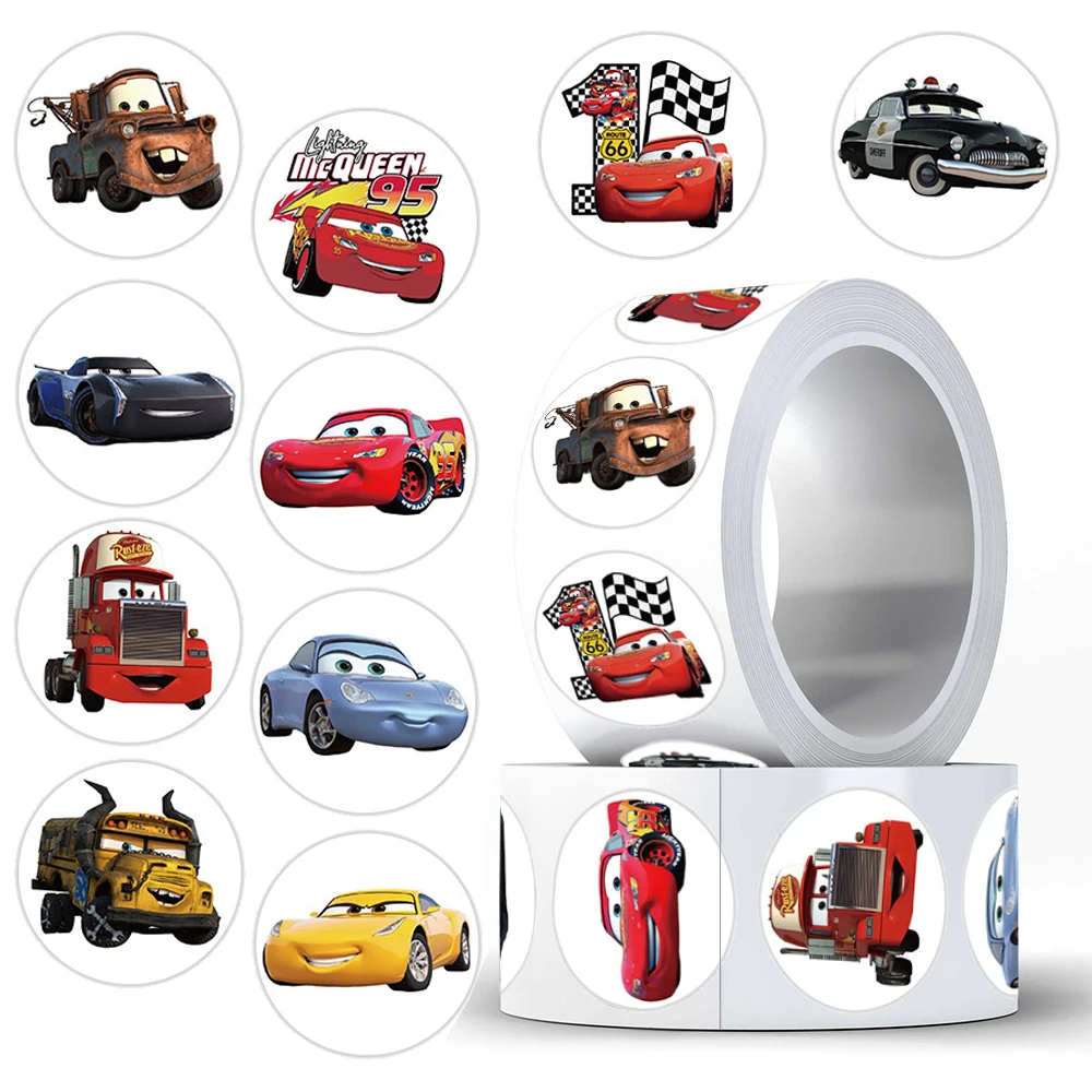 

500PCS/Roll Disney Anime Cartoon Cars Sealing Stickers Lightning McQueen Decal DIY Motorcycle Laptop Cool Decals Reward Toy Gift