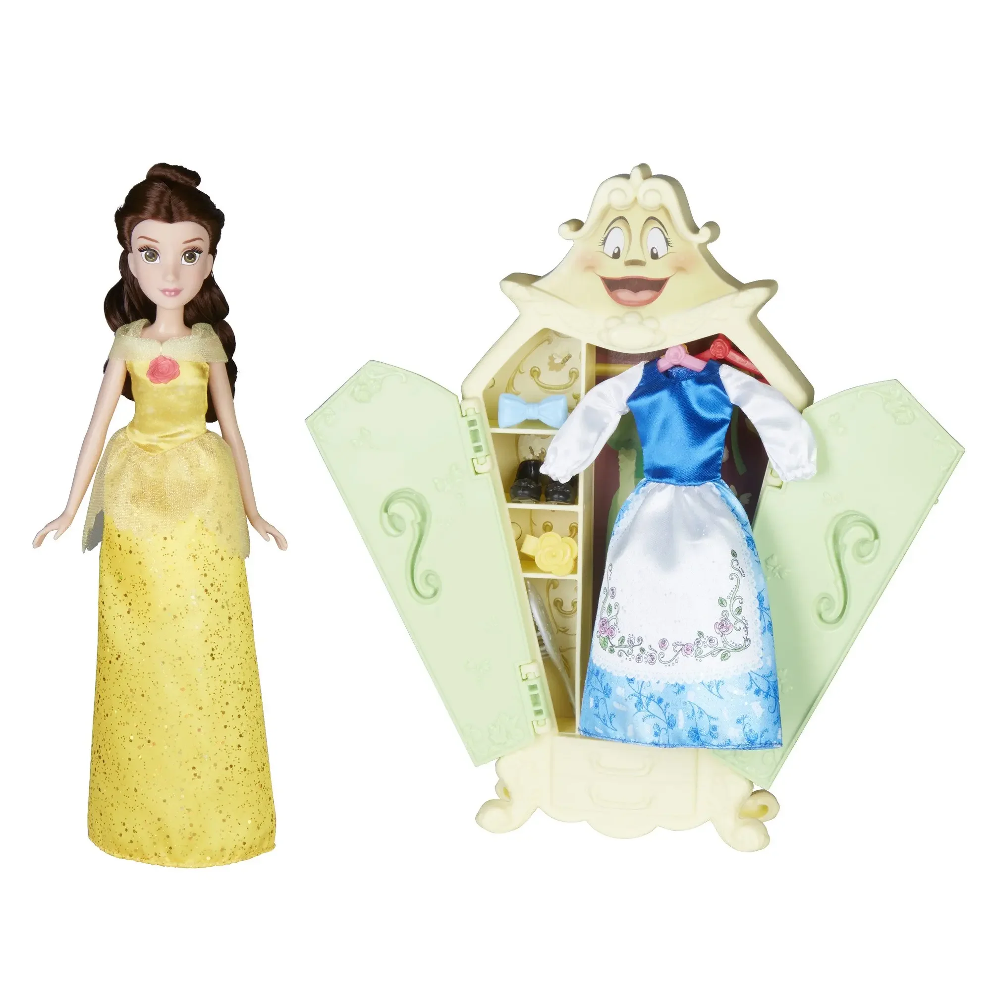 Disney princesa coleção belle guarda-roupa estilo conjunto moda vestir-se bonecas meninas jogar casa brinquedos presentes de aniversário para meninas