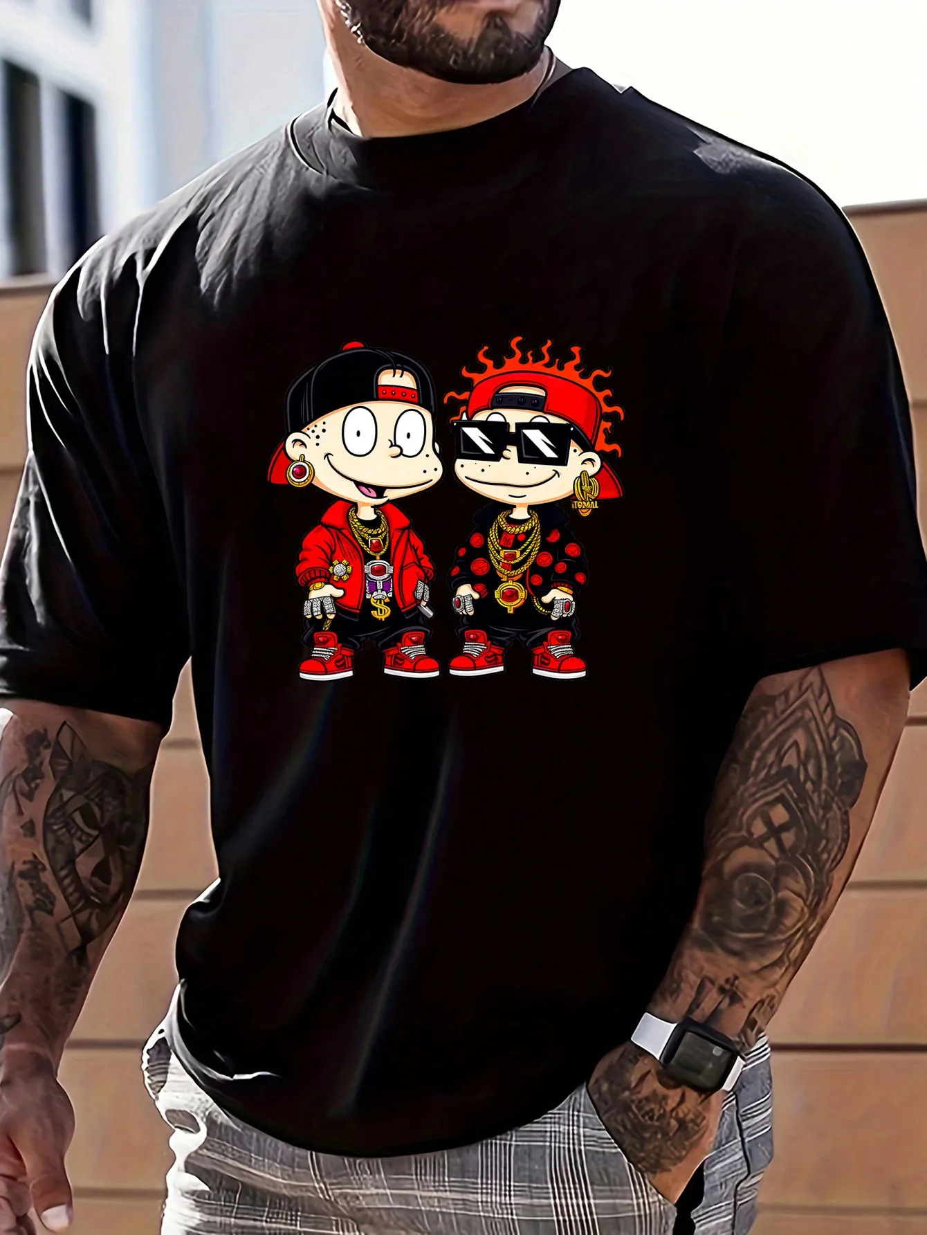 

Men's Fashionable Cartoon Hip-Hop Children's Print T-Shirt