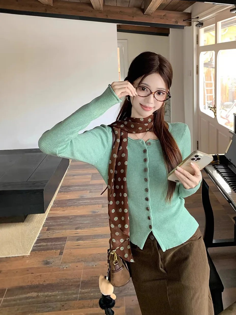 spring-autumn-een-ort-sve-knitted-sweater-women's-slim-fit-cardigan-coffee-color-f-skirt-korean-sle-outdoor-campi