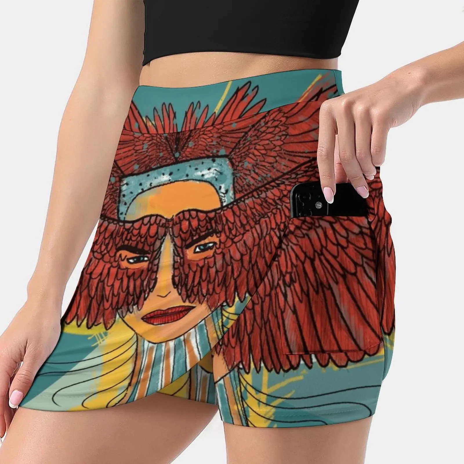 Wish I Could Women's skirt Mini Skirts A Line Skirt With Hide Pocket Fly Mrs Wild Feathers Indian Rocking Face Red Vintage