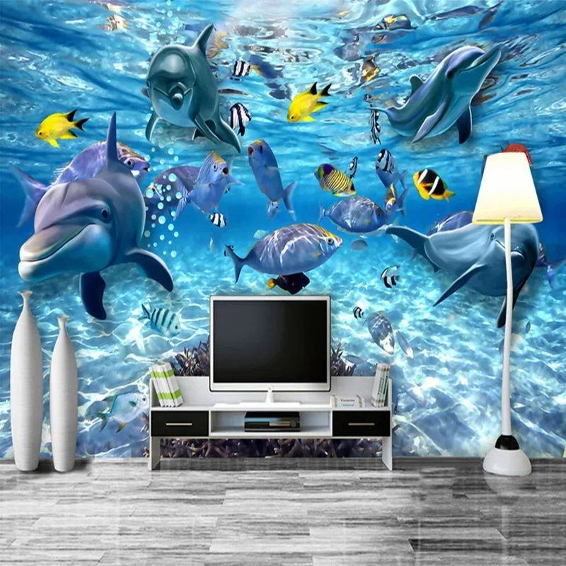 

Custom 3D Photo Wallpaper Underwater World Dolphin Fish Children Room Bedroom Hallway Room TV Decoration Papel De Parede 3D
