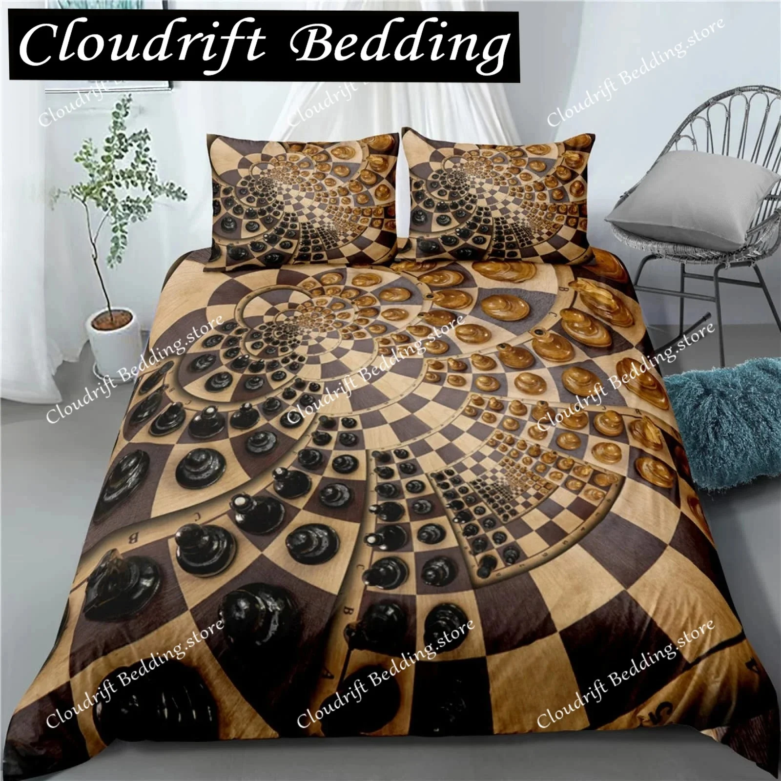 International Chess King Queen Duvet Cover Chess Board Bedding Set Black White Grid Quilt Cover Plaid Polyester Comforter Cover