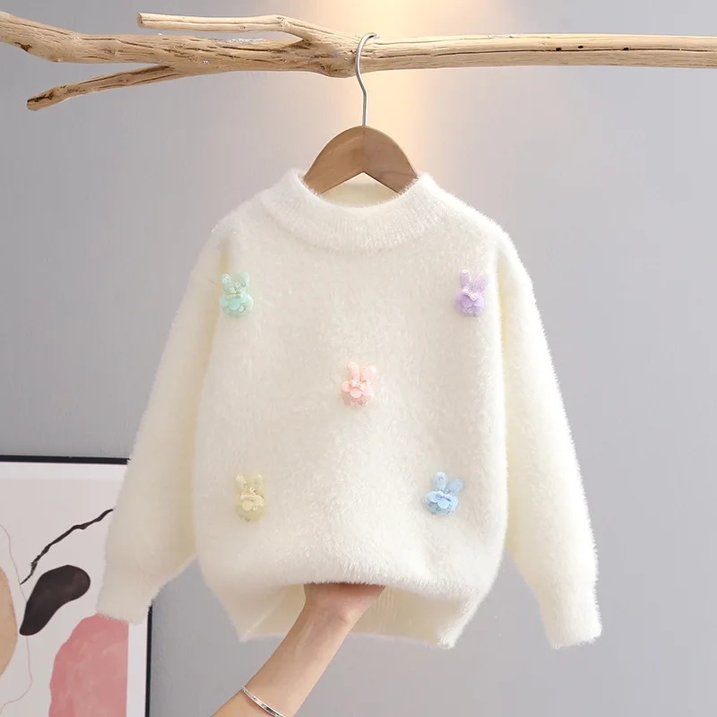 Children\'s Clothing Pullover Sweater Girls Fashion Rabbit Cozy Flocking Knit Tops for Girl Baby Bunny Winter Clothes New GY08121