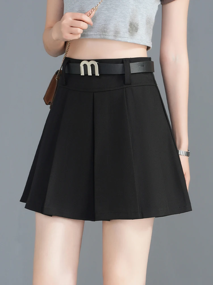 

Black Pleated Skirt Women's High Waist A-Line Midi Skirt Slimming Spring Summer New Style Korean Style Casual Skirt