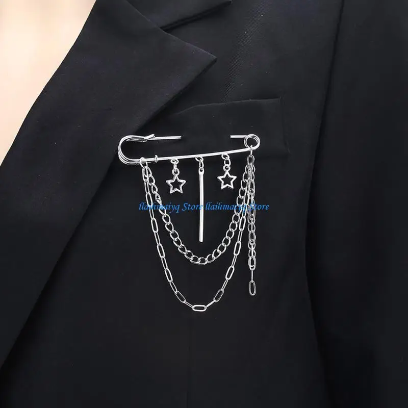 

573B Modern Chain Lapel Pin Ornament Statement Badge Chain Pendant Brooches