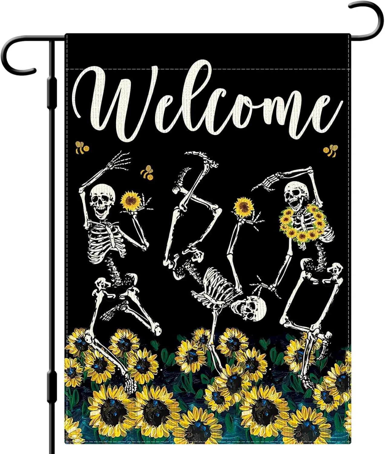 DLZDN Welcome Sunflower Skeleton Garden Flag Funny Summer Garden Flag 12×18 Inch Double Side Vertical Burlap Farmhouse Yard  IIX
