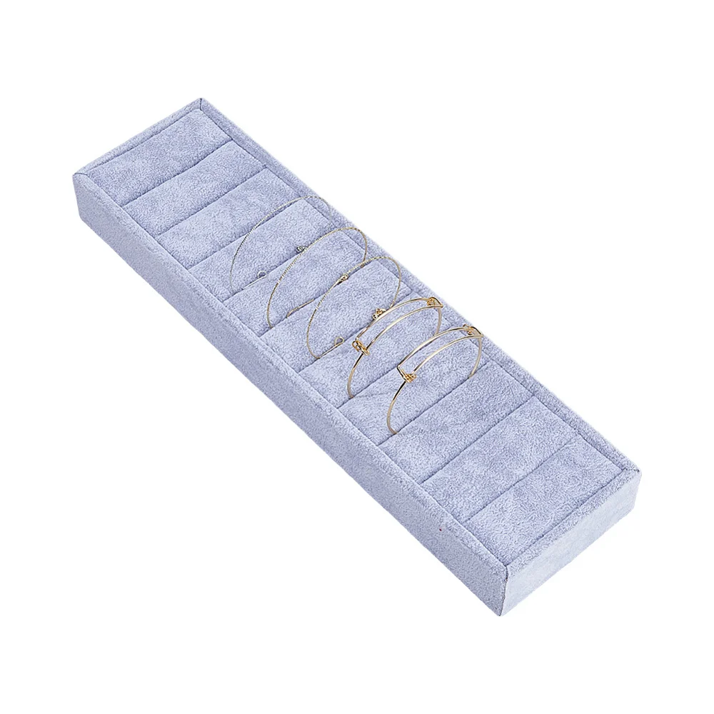 1Pc 10-Slot Bangle Jewelry Organizer Tray Bracelet Display Tray Light Grey Velvet Ring Organizer 35.5cm(13.98in) Long