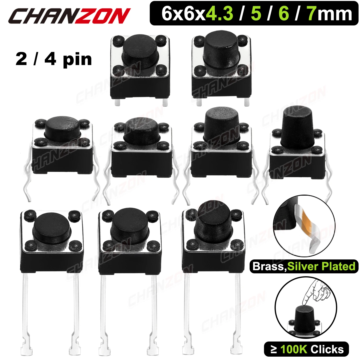 6x6mm Micro Push Switch Touch Button 4.3 5 6 7 mm Mini Tactile Pushbutton Toggle Pcb Momentary 2pin 4pin Push-button for Arduino