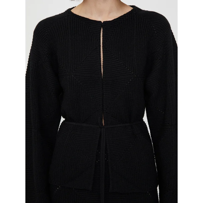 Maxducti Nordic Minimalism Wool Cardigan in seta di gelso Top gonna longuette dritta abito nero lavorato a maglia da donna per la primavera 2024