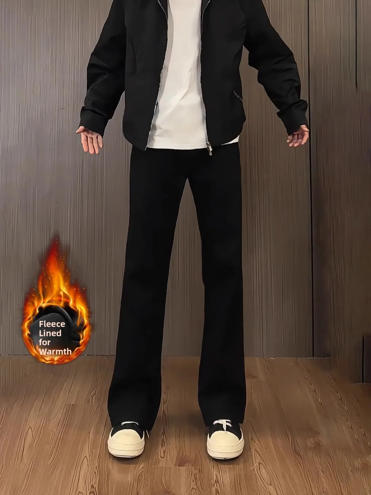 

Bla Fce Lined Soft Denim Jeans Men's Autumn Winter High Waist Straight Leg Elastic Slim Fit Cleanfit Casual Trousers