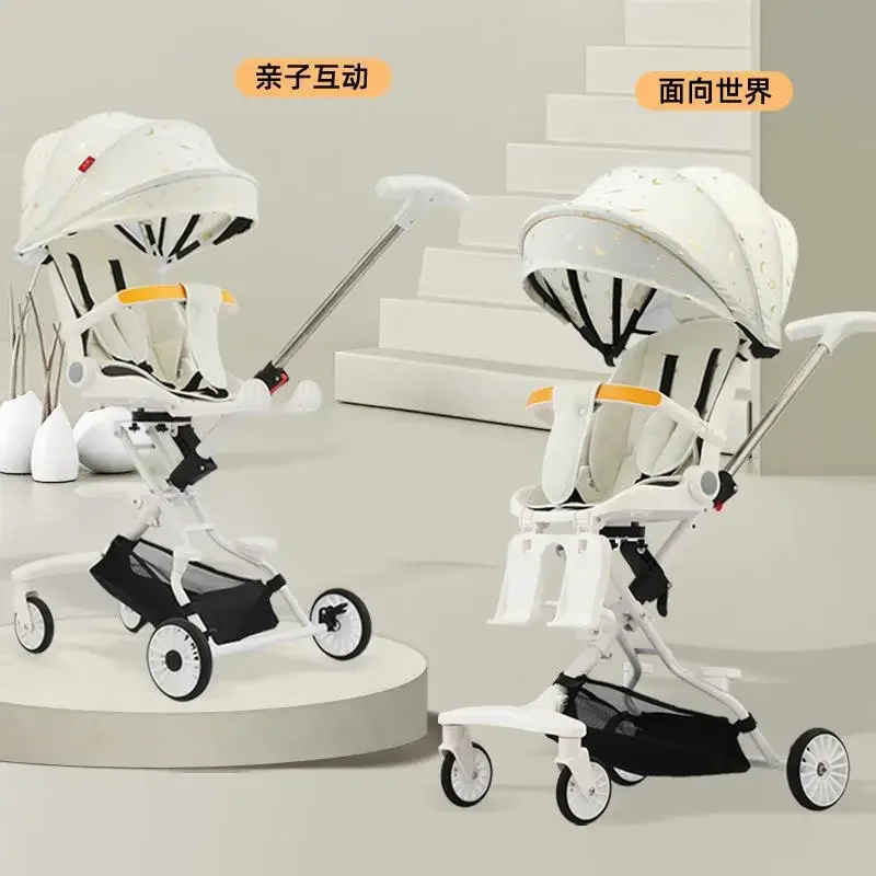 Bi-directional sitting and lying baby stroller with baby stroller, lightweight baby stroller, high landscape folding